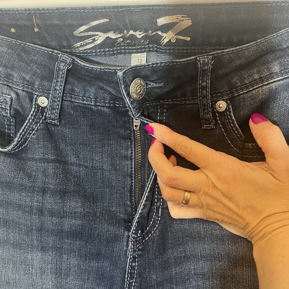 Seven7 Women’s Jeans Size 12 Blue Stretch Denim Mid Rise Slim Bootcut Zipper - Picture 9 of 16